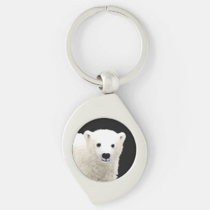 Polar Bear Cub Painting - Original Wildlife Art Key Ring