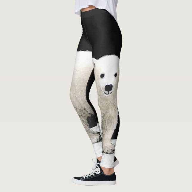 Polar Bear Cub Painting - Original Wildlife Art Leggings (Left)
