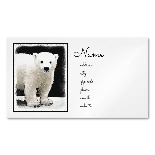 Polar Bear Cub Painting - Original Wildlife Art Magnetic Business Card (Front)