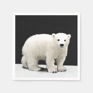 Polar Bear Cub Painting - Original Wildlife Art Napkin