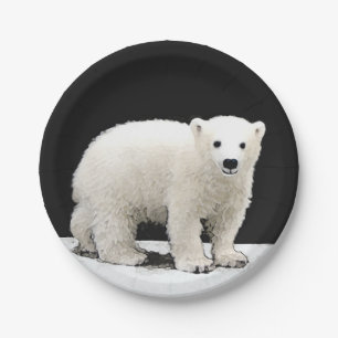 Polar Bear Cub Painting - Original Wildlife Art Paper Plate