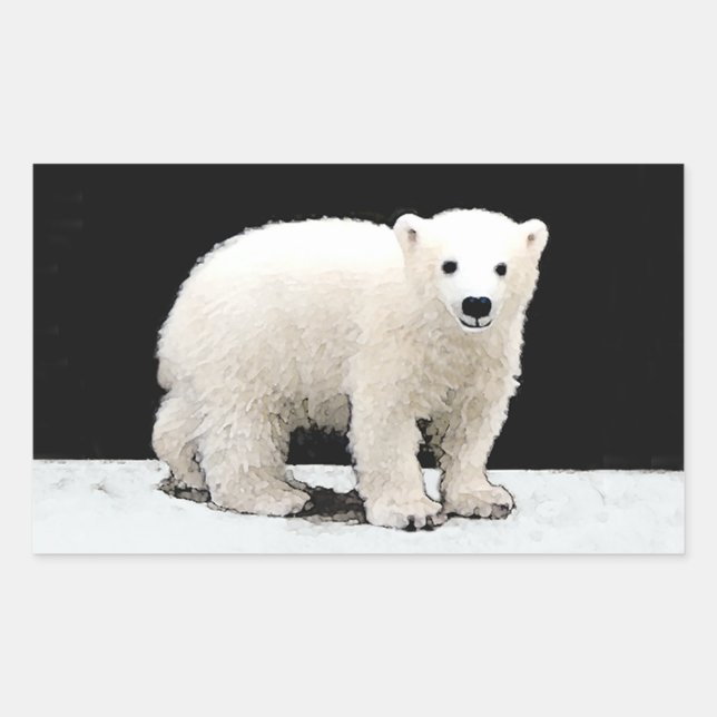 Polar Bear Cub Painting - Original Wildlife Art Rectangular Sticker (Front)