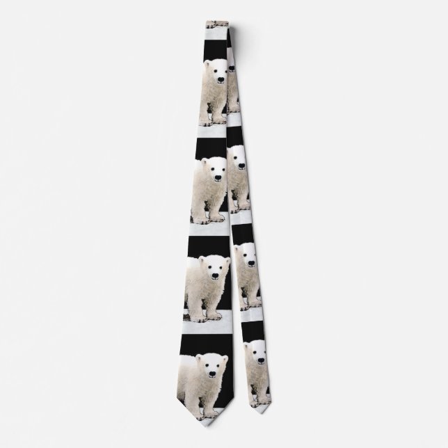 Polar Bear Cub Painting - Original Wildlife Art Tie (Front)