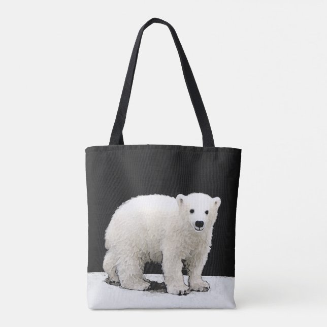 Polar Bear Cub Painting - Original Wildlife Art Tote Bag (Back)