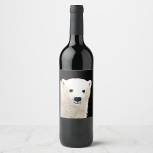 Polar Bear Cub Painting - Original Wildlife Art Wine Label