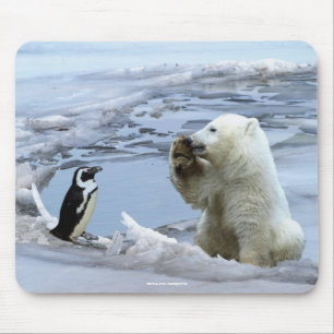 Polar Bear Cub & Penguin Best Friends Mousepad