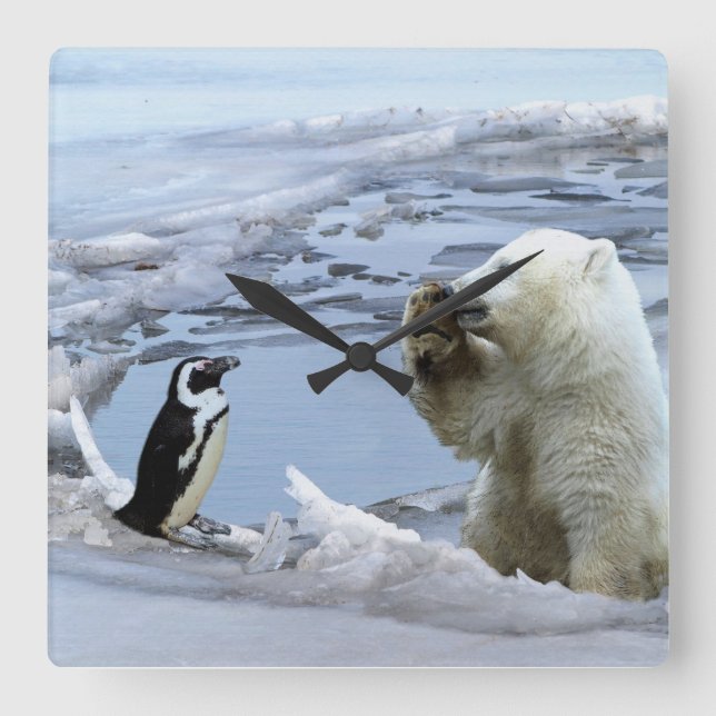 Polar Bear Cub & Penguin Best Friends Wall Clock (Front)