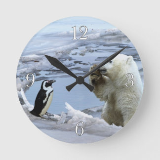Polar Bear Cub & Penguin Best Friends Wall Clock