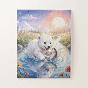 Polar Bear Cub Playing with a Fish Jigsaw Puzzle