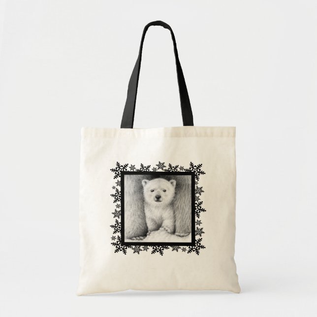 Polar Bear Cub Snowflake Tote Bag (Front)