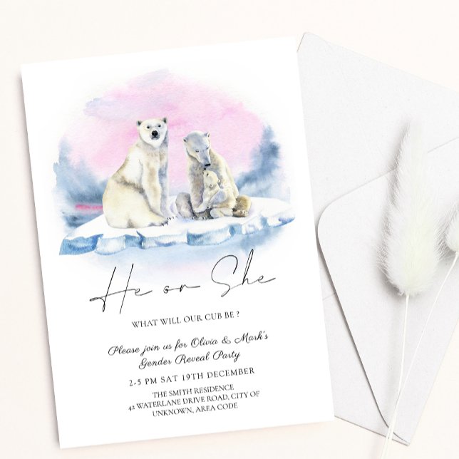 Polar Bear Cub Winter Christmas Gender Reveal Invitation (Creator Uploaded)