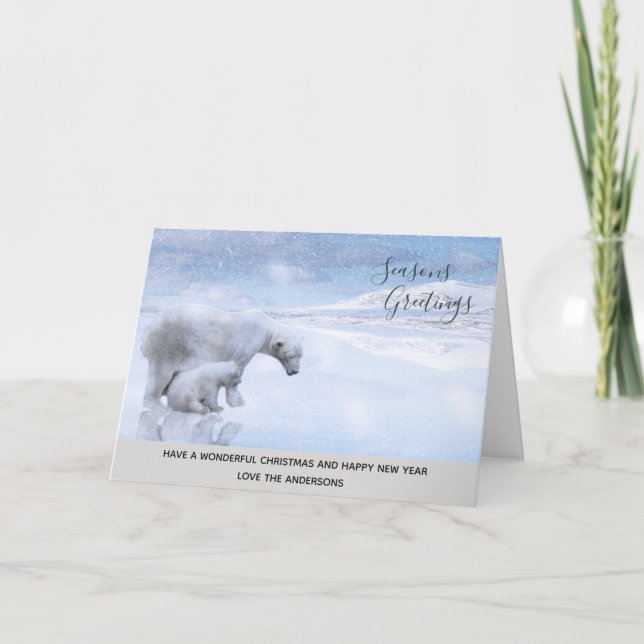 Polar Bear Cub Winter Snow Xmas Photo Personalised Holiday Card (Front)