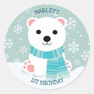 Polar Bear Cub Winter Snowflakes Classic Round Sticker