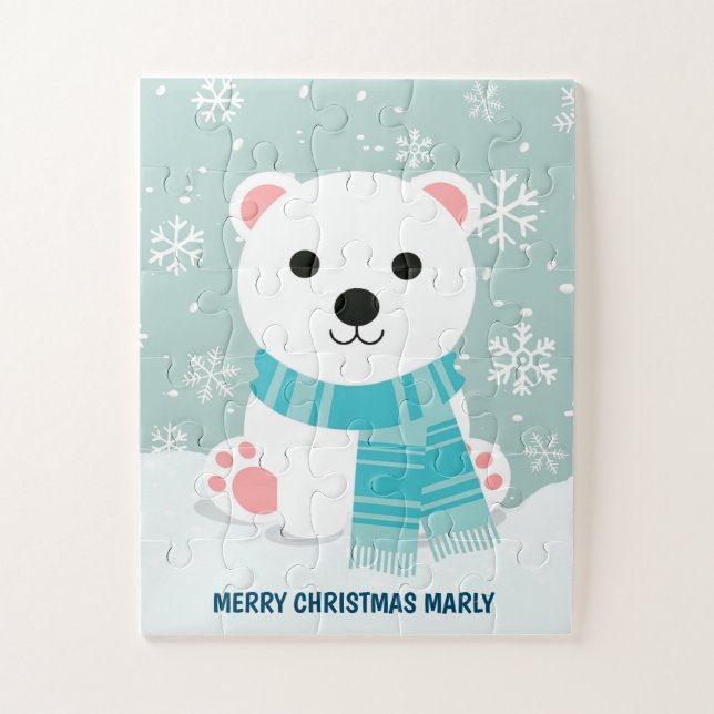 Polar Bear Cub Winter Snowflakes Kids Christmas Jigsaw Puzzle (Vertical)