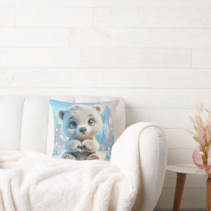 Polar Bear Cub With Heart Cushion