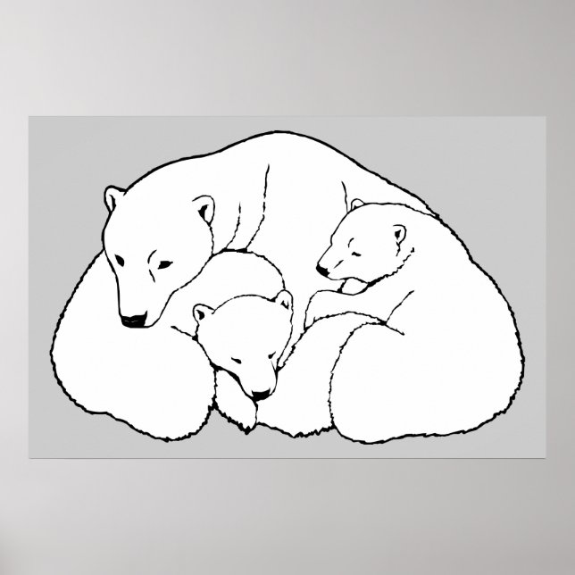 Polar Bear & Cubs Art Print Wildlife Home Decor (Front)