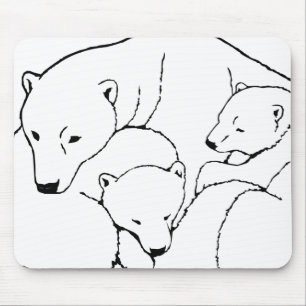 Polar Bear & Cubs Mousepad Twin Bears Art Mousepad