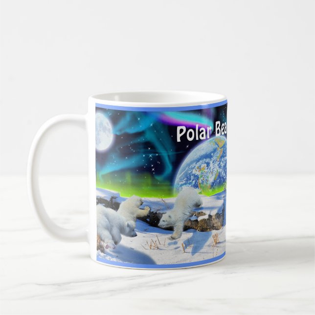 Polar Bear Cubs & Northern Lights Art Mug (Left)