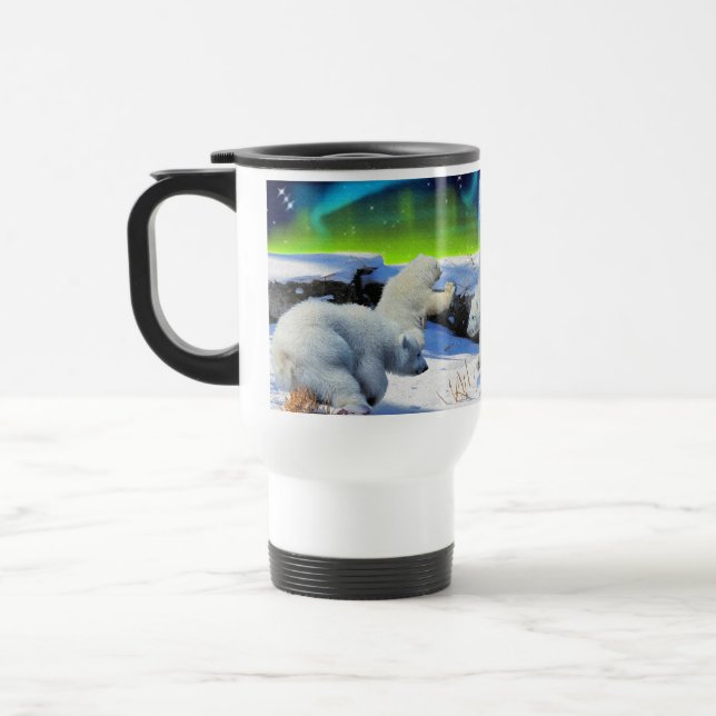 Polar Bear Cubs Playing in Snow Fantasy Art Mug (Left)