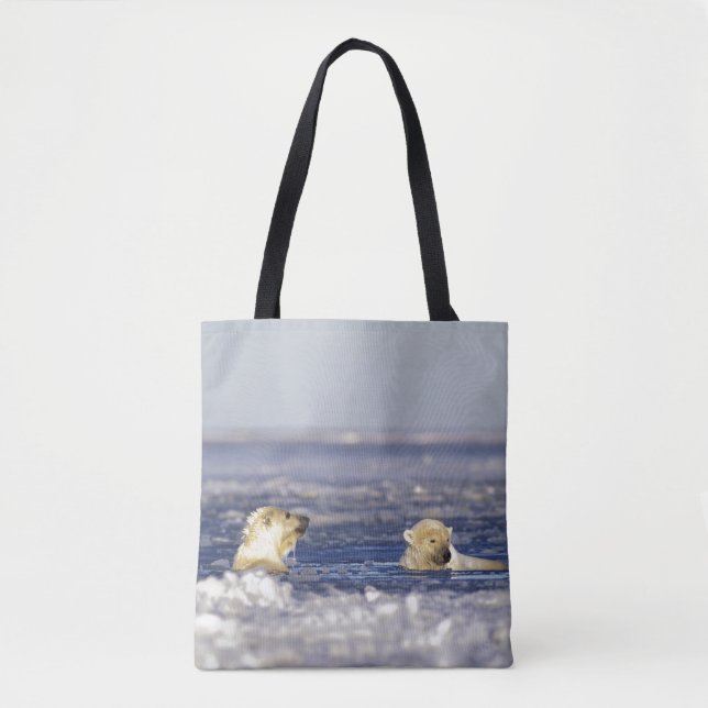 Polar bear cubs playing tote bag (Front)