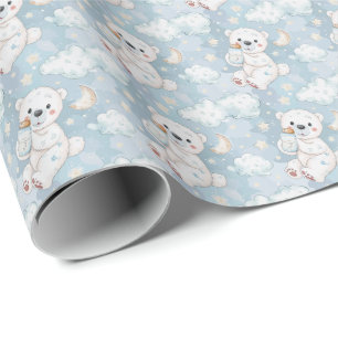 Polar Bear Cute Baby Pastel Watercolor Pattern  Wrapping Paper