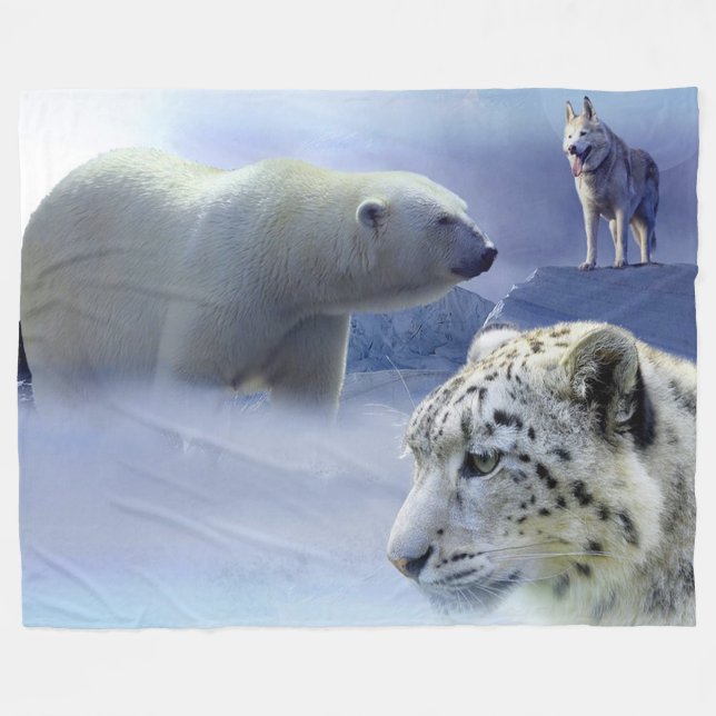 Polar Bear, Dog and Snow Leopard Fleece Blanket (Front (Horizontal))