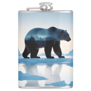 Polar Bear Double Exposure Animal Nature Outdoors Hip Flask