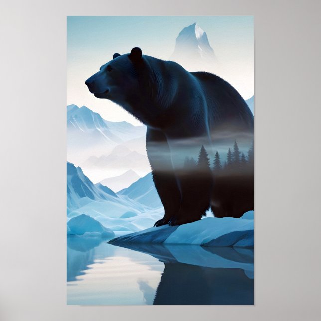 Polar Bear Double Exposure Animal Nature Outdoors Poster (Front)