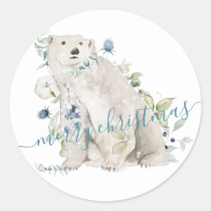 Polar Bear Dressed For Christmas Classic Round Sticker