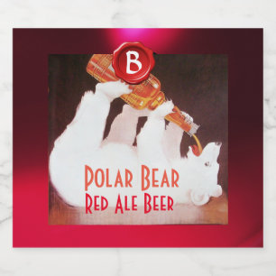 POLAR BEAR DRINKING BEER Red Wax Seal Monogram Bottle Label