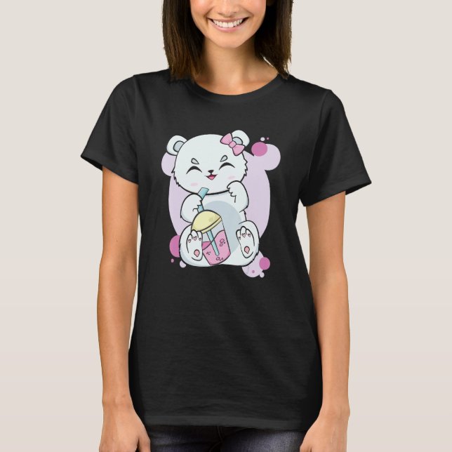 Polar Bear Drinking Boba Flavor With Black Milk Te T-Shirt (Front)