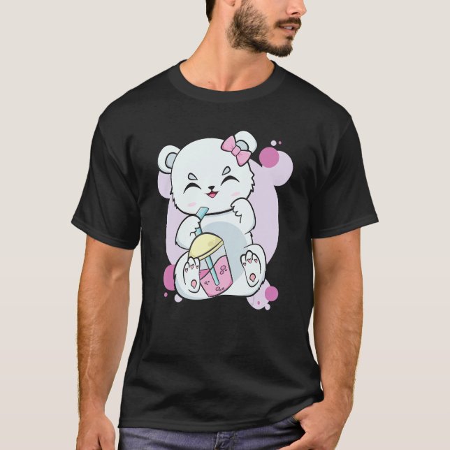 Polar Bear Drinking Boba Flavor With Black Milk Te T-Shirt (Front)