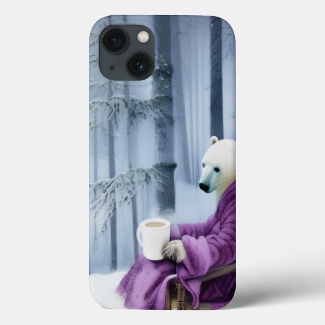Polar Bear Drinking Coffee Case-Mate iPhone Case (Back)