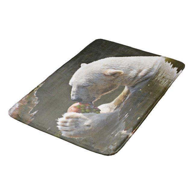 Polar Bear Eating Fruit Image Art Bath Mat (Angled)