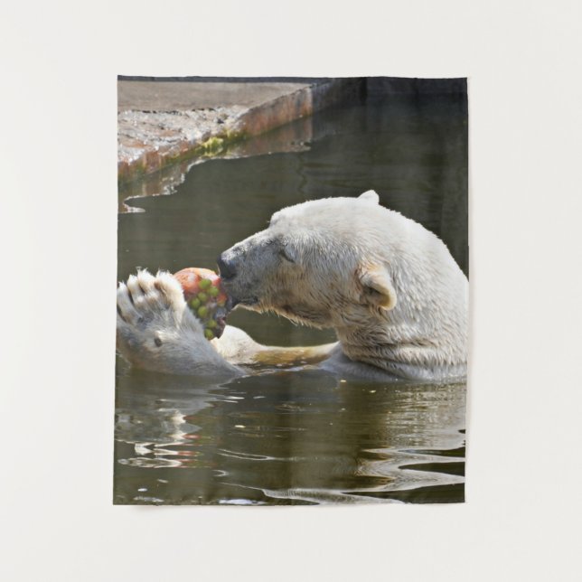 Polar Bear Eating Fruit Vista Tapestry (Front)
