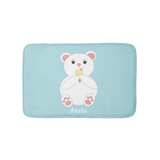 Polar Bear Eating Ice Cream Customisable Bath Mat (Front)