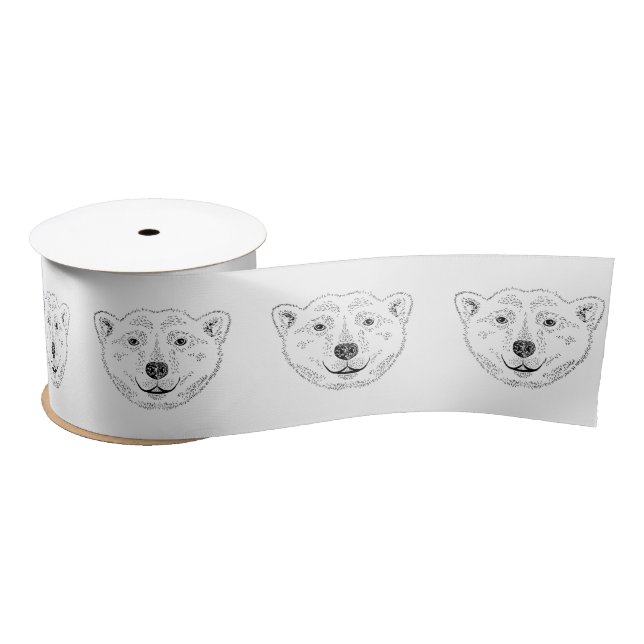 Polar Bear Face Line Art Sketch Illustration Satin Ribbon (Spool)