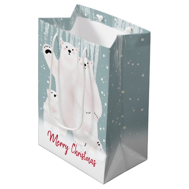 Polar Bear Family In Snow  Medium Gift Bag (Front Angled)