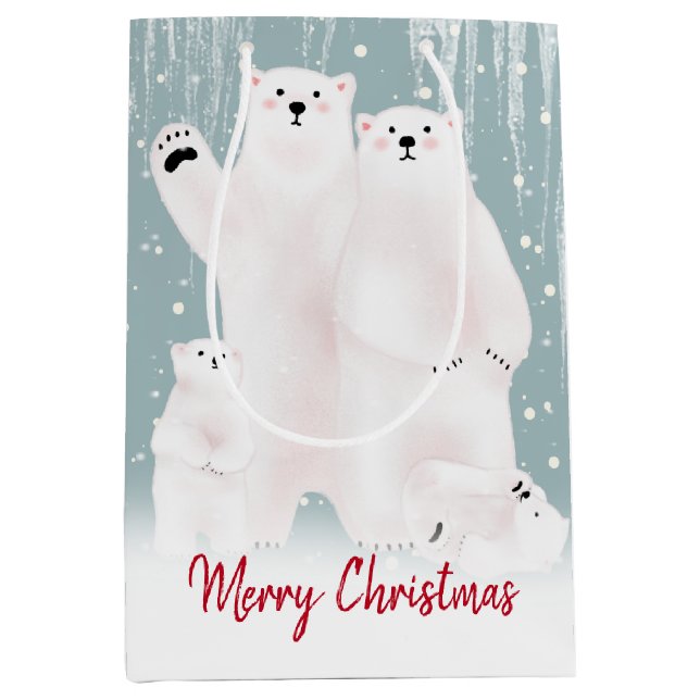 Polar Bear Family In Snow  Medium Gift Bag (Front)