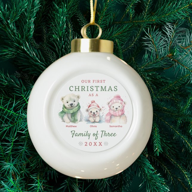Polar Bear Family of Three First Christmas Ceramic Ball Christmas Ornament (Creator Uploaded)