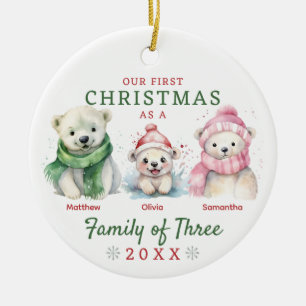 Polar Bear Family of Three First Christmas Ceramic Tree Decoration