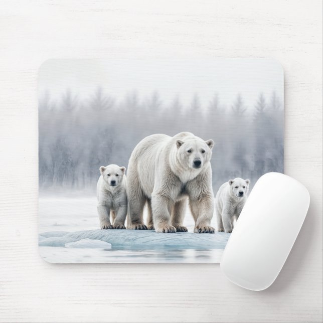 Polar Bear Family On an Ice Floe Mouse Mat (With Mouse)