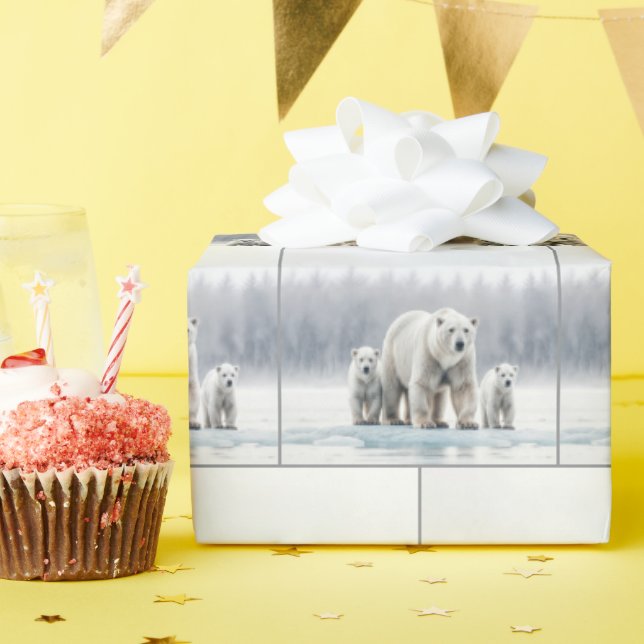 Polar Bear Family On an Ice Floe Wrapping Paper (Birthday Party)