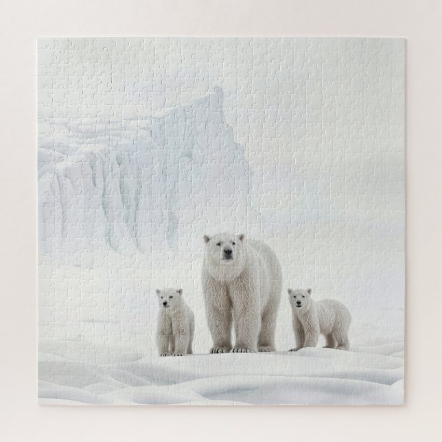 Polar Bear Family On Ice Jigsaw Puzzle (Vertical)