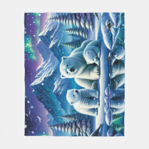 Polar Bear Family Snowy Scene Painting Fleece Blanket