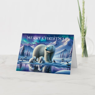 Polar Bear Family Snowy Scene Painting Foil Holiday Card