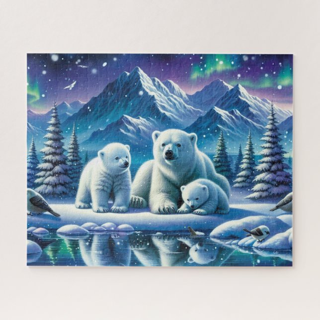 Polar Bear Family Snowy Scene Painting Jigsaw Puzzle (Horizontal)