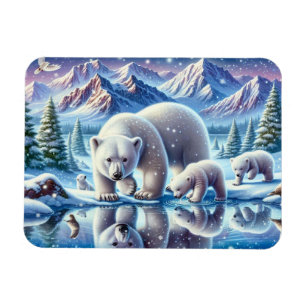 Polar Bear Family Snowy Scene Painting Magnet