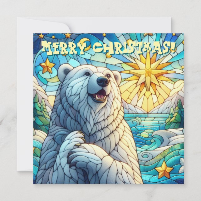 Polar Bear Faux Stained Glass Christmas Card (Front)