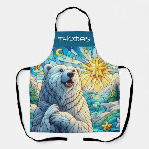 Polar Bear Faux Stained Glass Personalised Apron